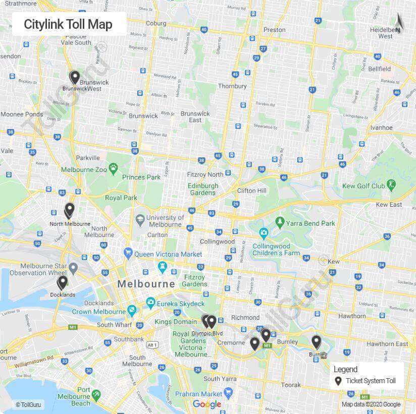 Citylink Melbourne Toll booth locations 