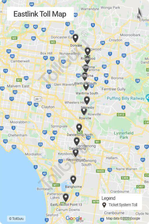 Eastlink Melbourne Toll booth locations