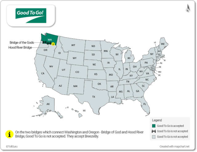 Good To Go Pass is accepted in Washington but not on Bridge of Gods and Hood River Bridge
