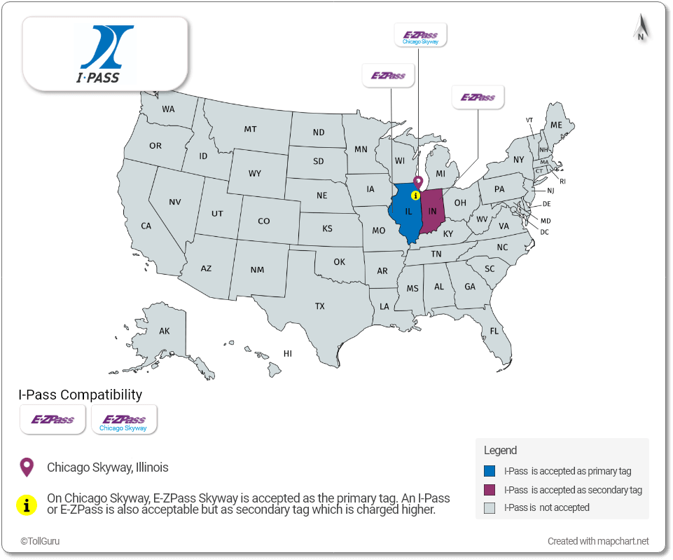 I-Pass is accepted in Illinois, Chicago Skyway and Indiana along with E-ZPass