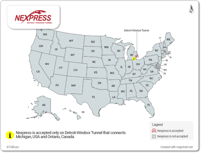 Nexpress is accepted on Detroit-Windsor tunnel that connects Michigan and Ontario