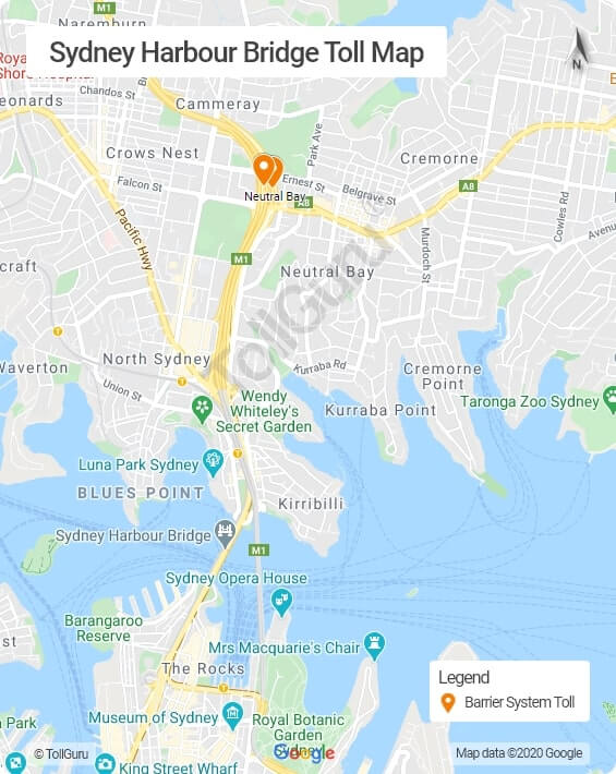 Sydney Harbour Bridge toll booth location