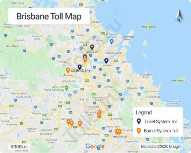 Brisbane, Queensland toll booth locations on Brisbane motorways, toll roads, tunnels and bridges