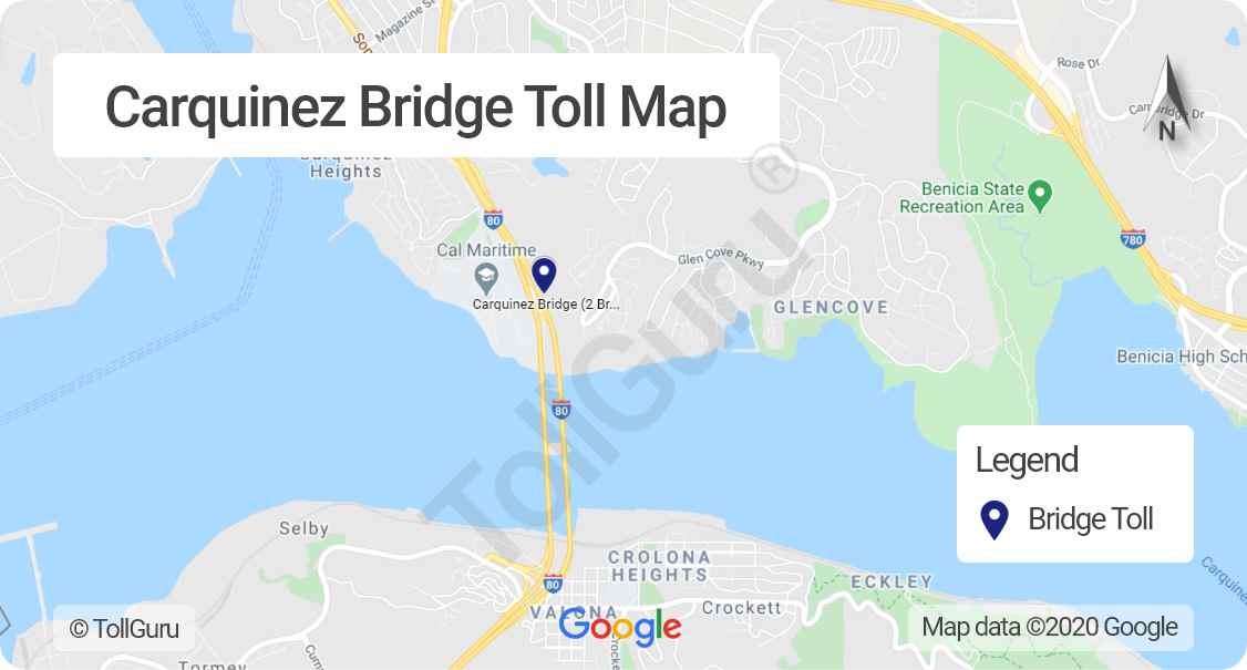 Toll booth location of Carquinez Bridge over the Carquinez Strait, is part of Interstate 80 between Crockett and Vallejo