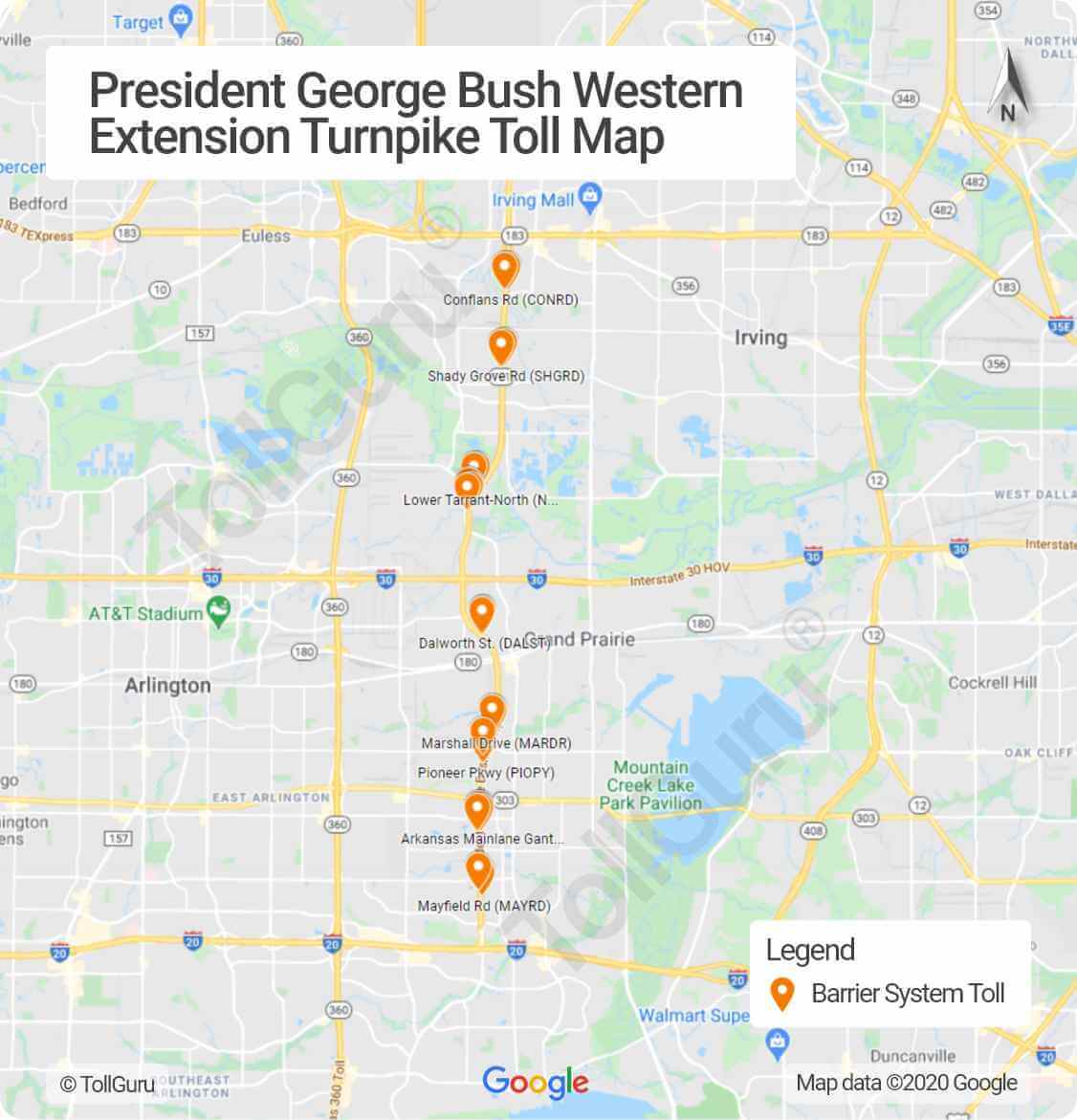 Toll booth locations on Western Extension of PGBT or Texas 161 between SH 183, I 30 and I 20  through Irving and Grand Prairie