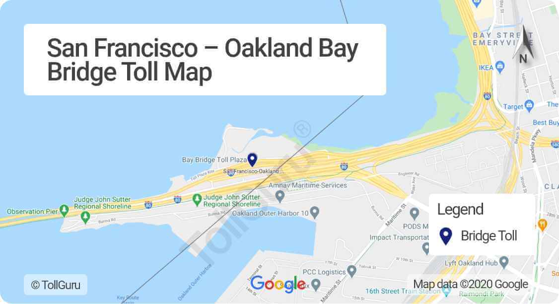 Toll booth location of San Francisco-Oakland Bay Bridge linking I-80 between San Francisco and Oakland