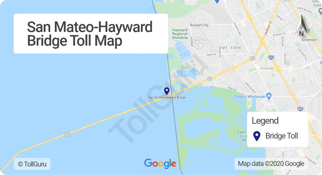 Toll booth location of San Mateo-Hayward Bridge linking San Francisco Peninsula to East Bay between Foster City and Hayward