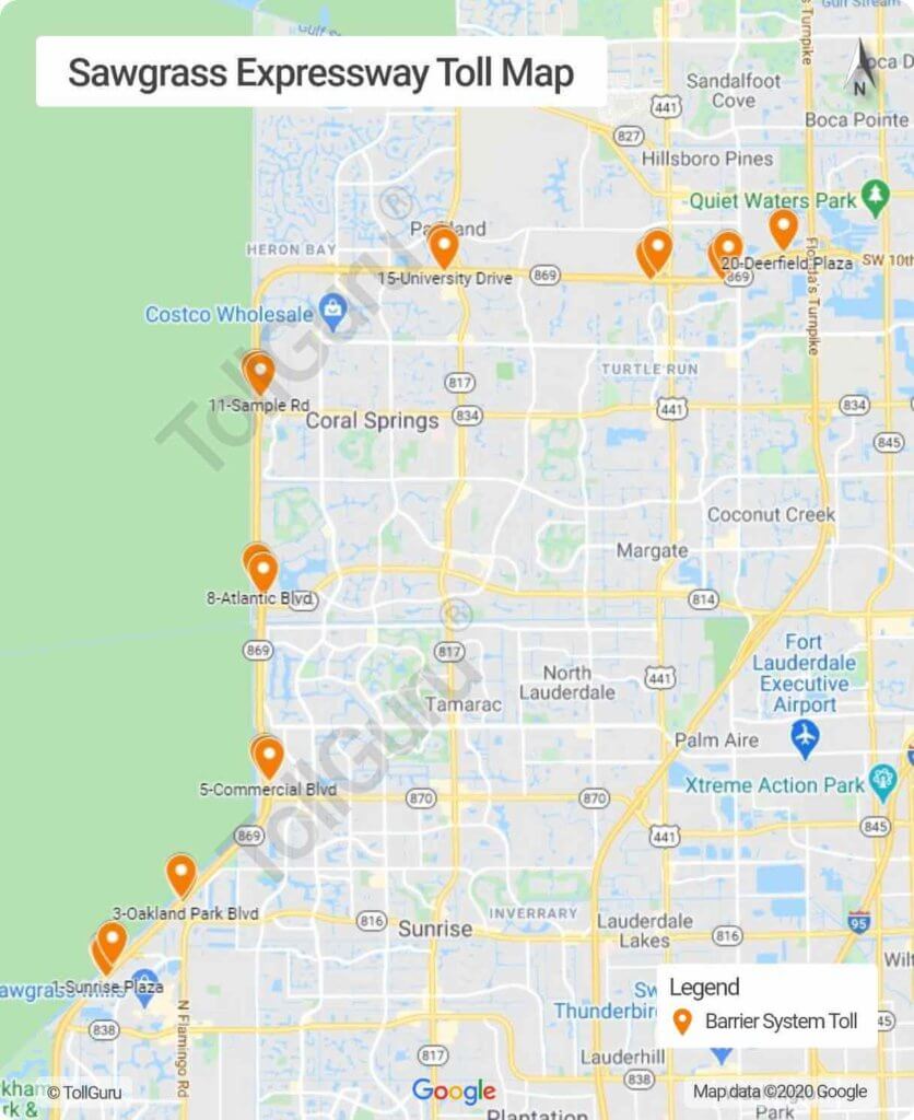 Toll both locations on Sawgrass Expressway in western and northern Broward County