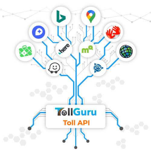 Add tolls to any map within minutes- Google Maps, Apple Maps, Azure Maps, Here Maps. TollGuru toll API is map independent.
