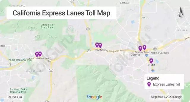 Toll booth locations on all the express lanes of California including Contra Costa, I-10 and I-15