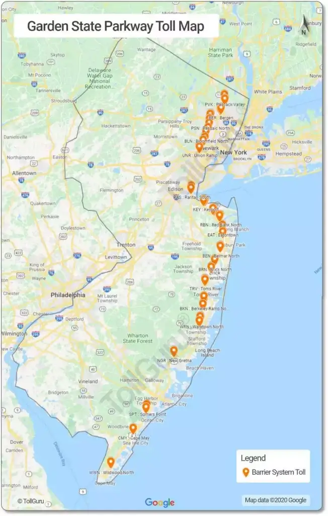 Garden State Parkway Toll Map